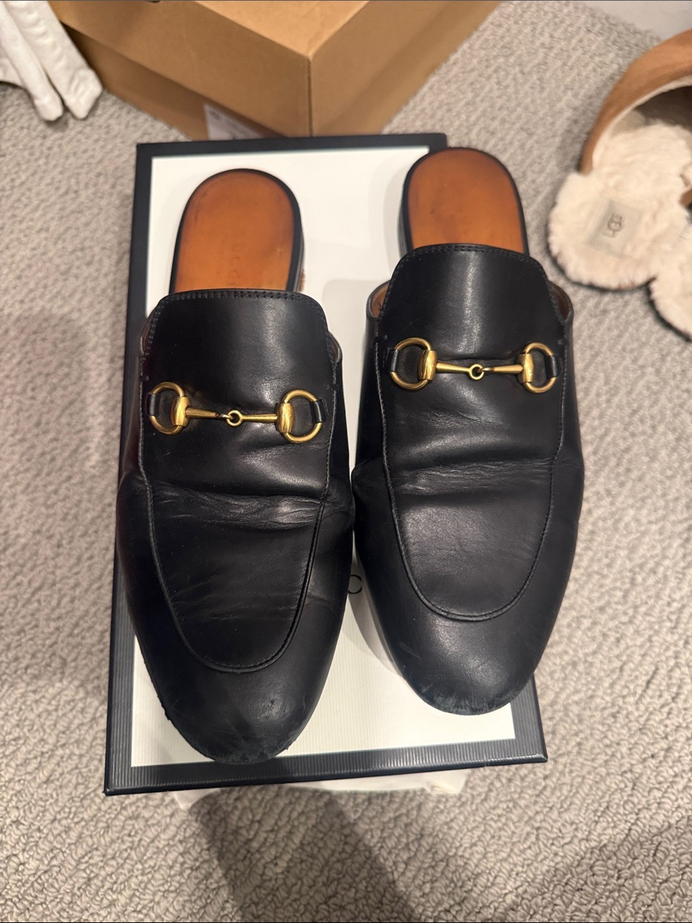 Woman’s Black Leather Horsebit Loafers - Slip-On Dress Mules